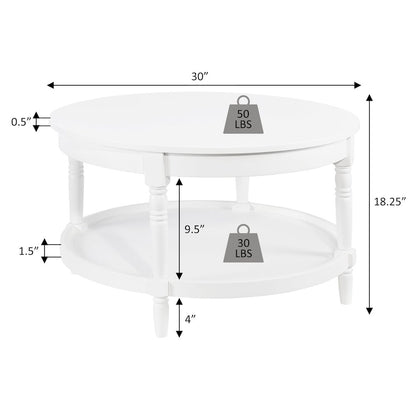 French Country Manor No Tools Round Coffee Table with Shelf