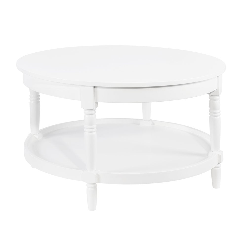 French Country Manor No Tools Round Coffee Table with Shelf