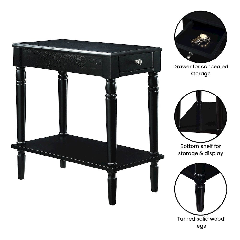 French Country No Tools Chairside End Table with Shelf