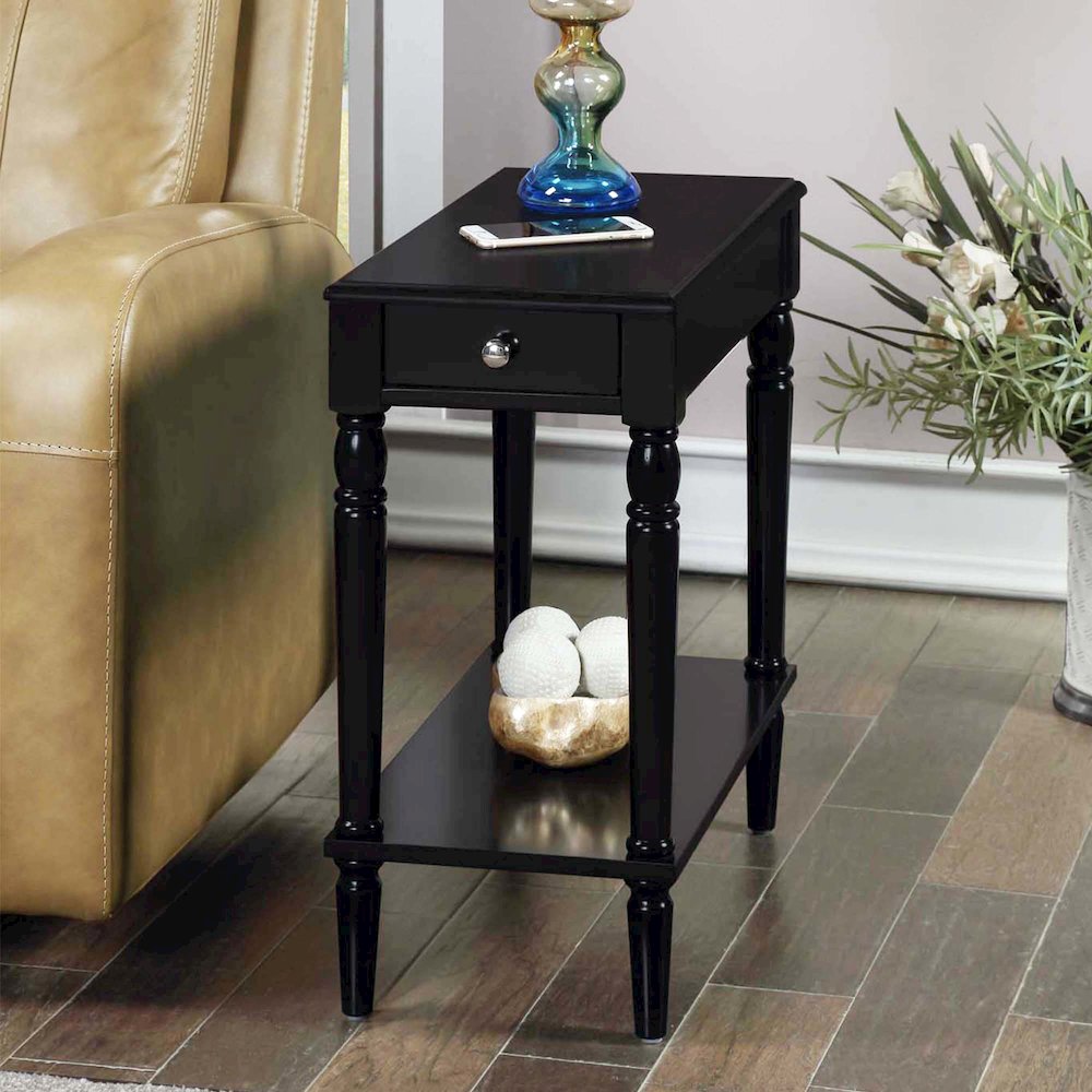 French Country No Tools Chairside End Table with Shelf