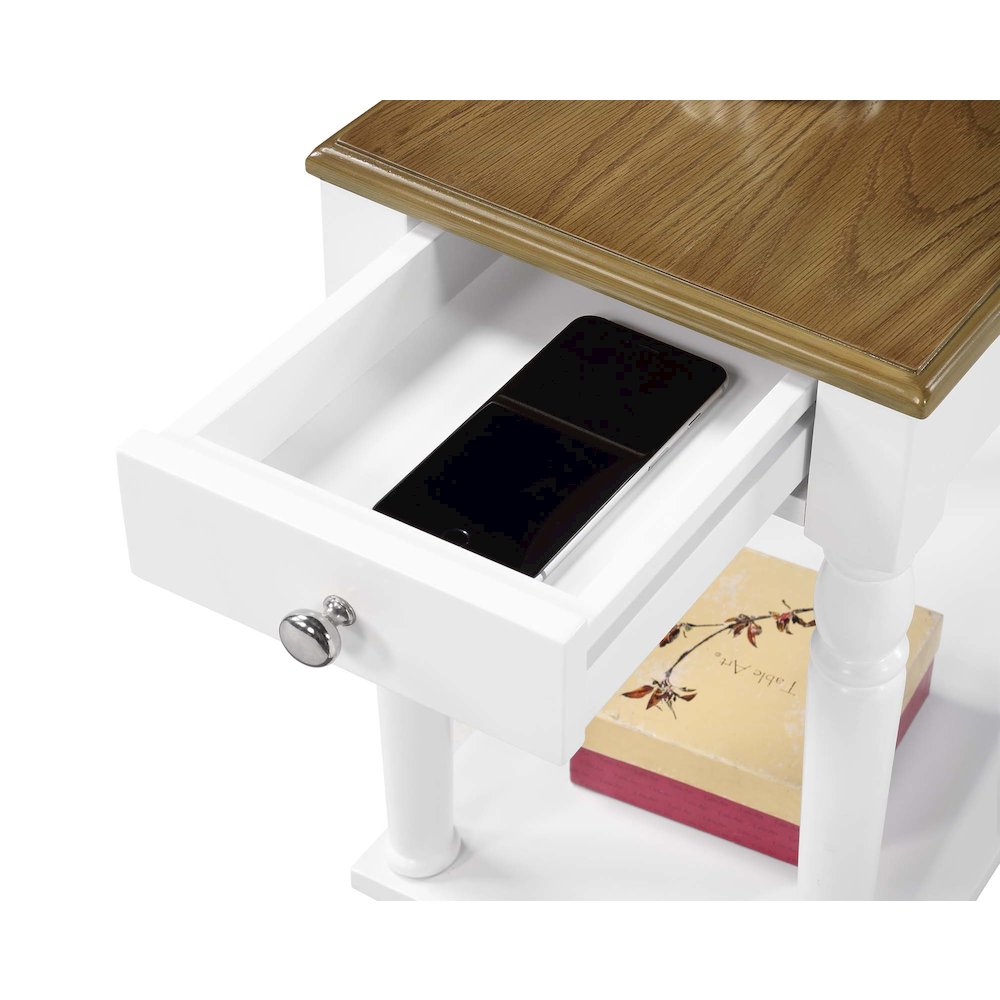French Country No Tools Chairside End Table with Shelf