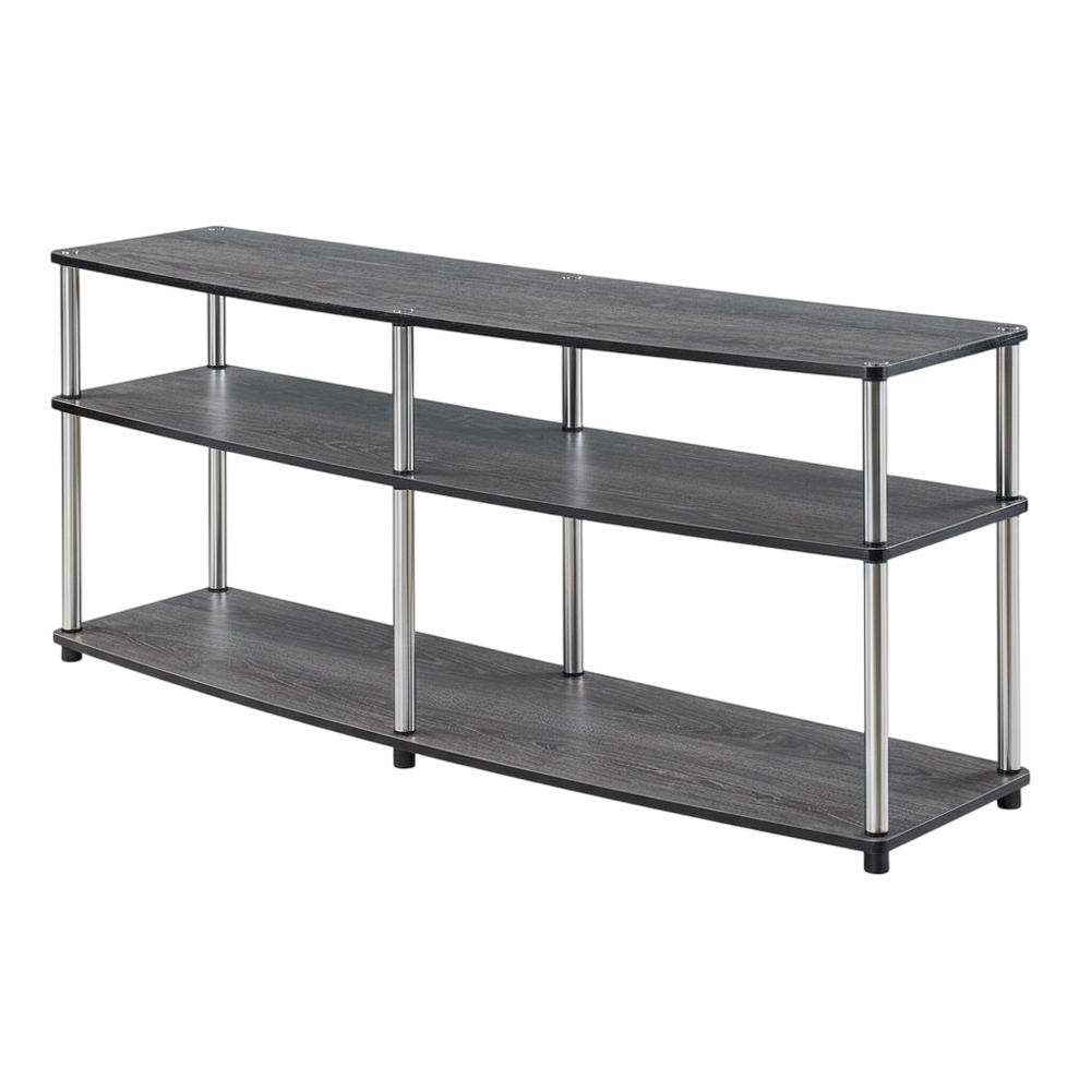 Weathered Gray 3-Tier TV Stand with Particle Board and Stainless Steel Poles