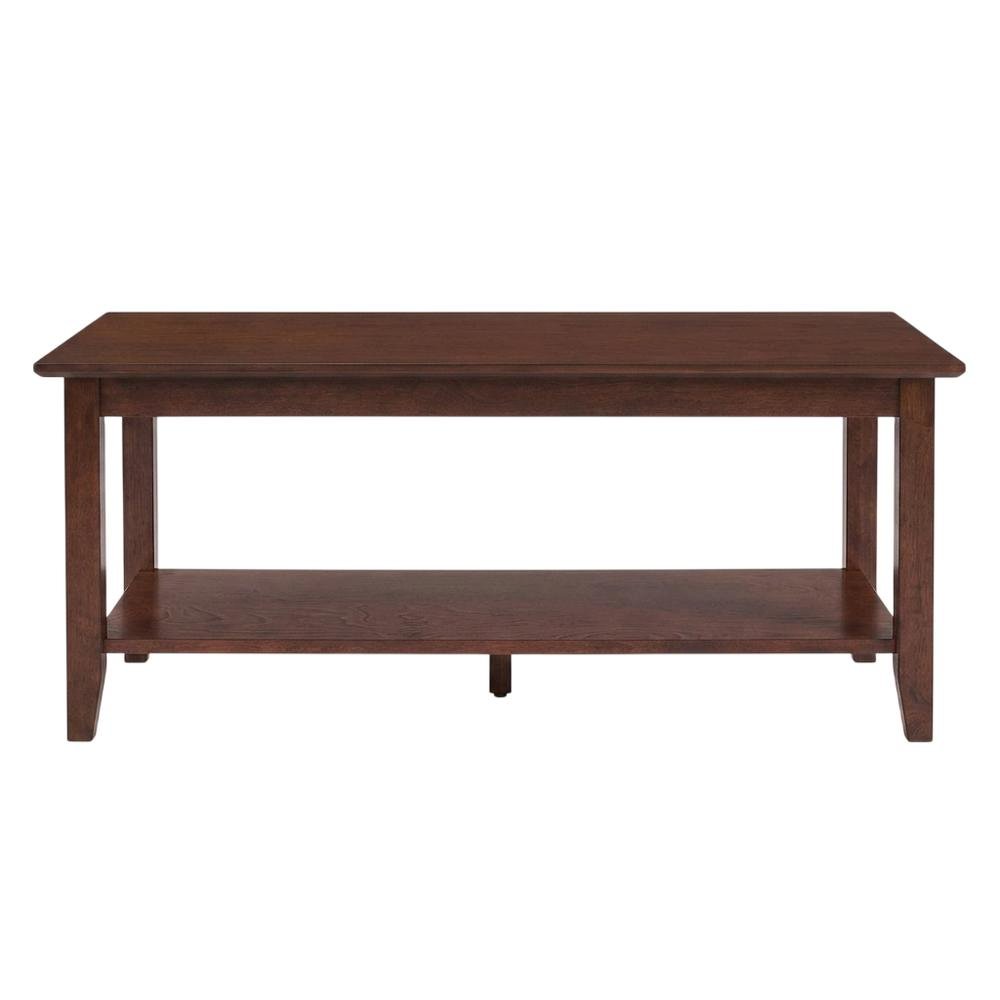 Rectangular Coffee Table with Shelf in Brown MDF and Rubberwood Legs