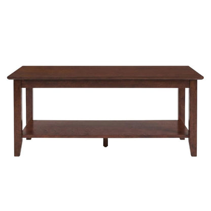Rectangular Coffee Table with Shelf in Brown MDF and Rubberwood Legs