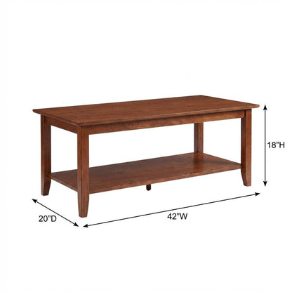 Rectangular Coffee Table with Shelf in Brown MDF and Rubberwood Legs