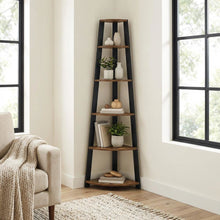 Contemporary Barnwood - Black 5-Tier Corner Bookshelf with Particle Board Design
