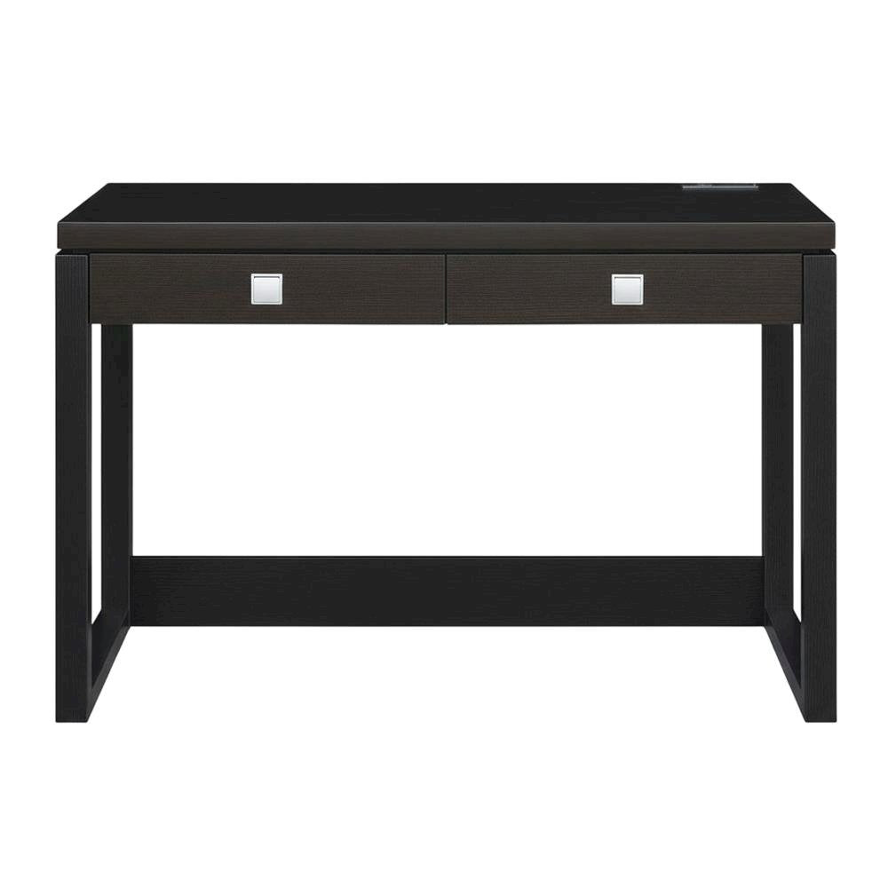 Espresso Office Desk With 2 Drawer Storage And Charging Station For Workspace
