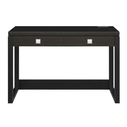 Espresso Office Desk With 2 Drawer Storage And Charging Station For Workspace