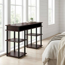 Student Desk With Shelves In Espresso And Black Finish For Organized Workspace