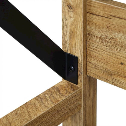 Sturdy Black And Oak Office Desk With Charging Station And Modern Design