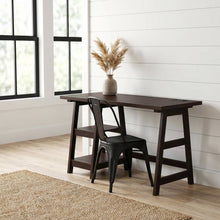 Espresso Trestle Desk With Built-In Charging Station For Office Workspace