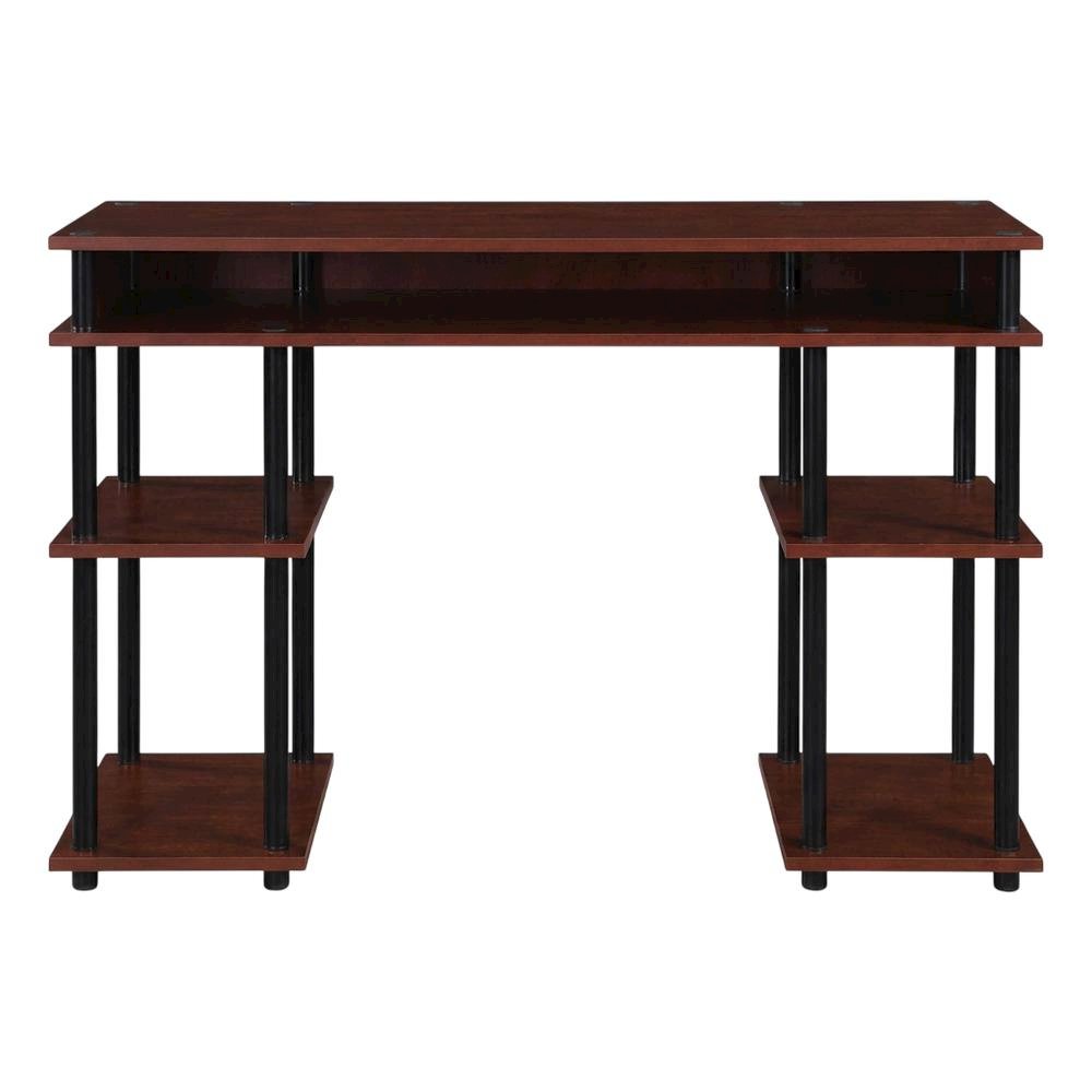 Contemporary Student Desk With Cherry Finish And Stainless Steel Accents