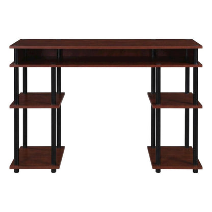 Contemporary Student Desk With Cherry Finish And Stainless Steel Accents