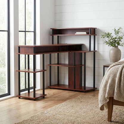 Contemporary Student Desk With Cherry Finish And Stainless Steel Accents