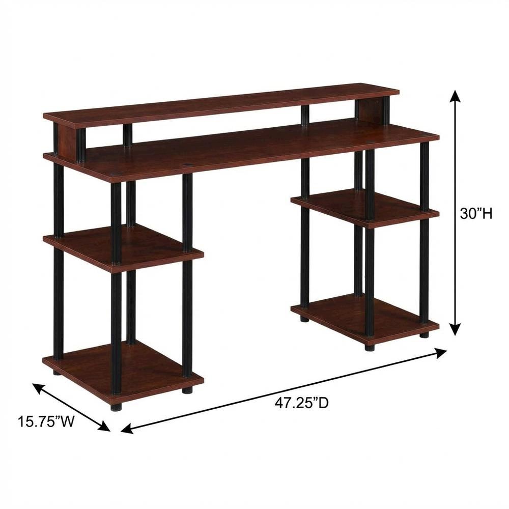 Contemporary Student Desk With Cherry Finish And Stainless Steel Accents