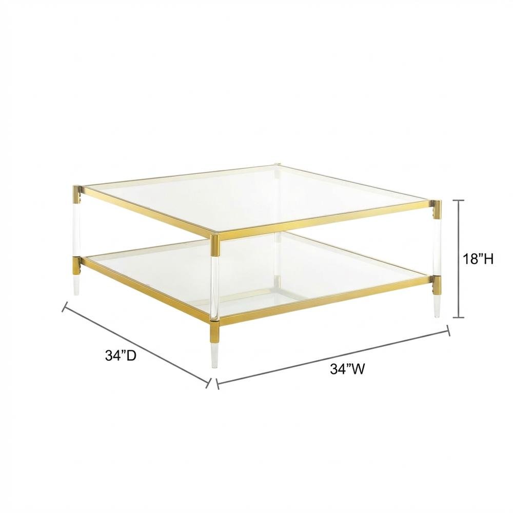Clear Acrylic Square Coffee Table with 2 Tiers and Contemporary Style