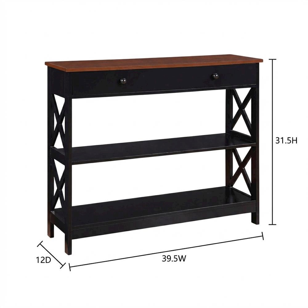 Wooden 1-Drawer Console Table with Shelves and Modern Design