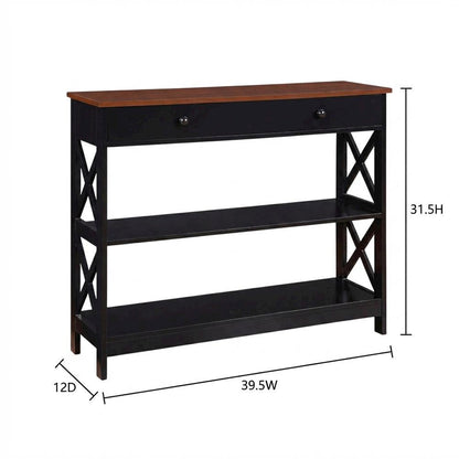 Wooden 1-Drawer Console Table with Shelves and Modern Design