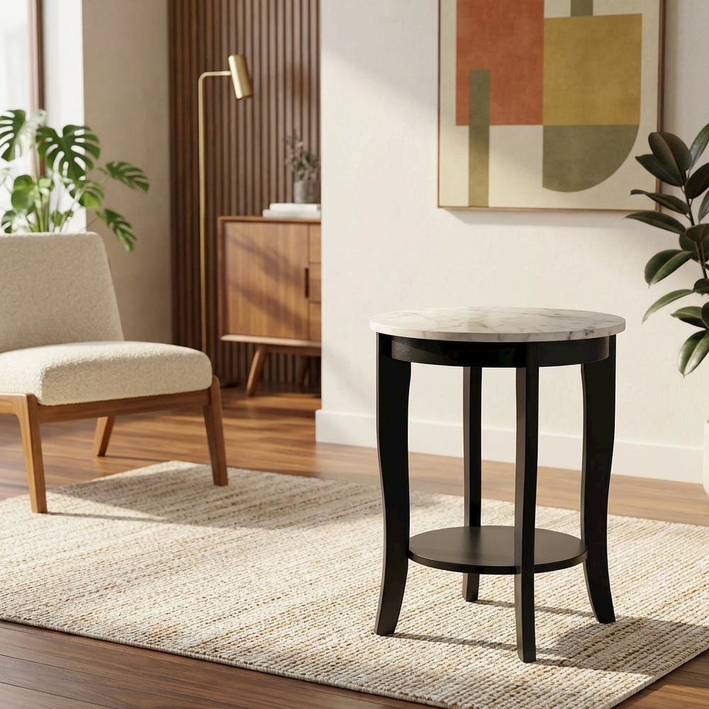 Round End Table with Solid Wood Top and Modern Design
