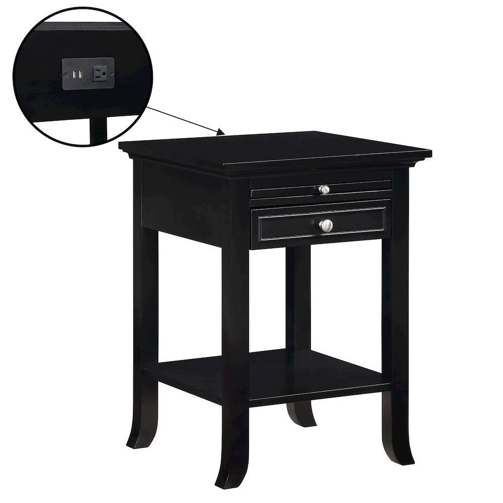 1 Drawer End Table with Charging Station and Pull-Out Shelf