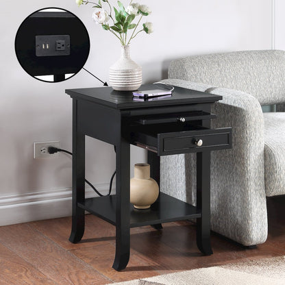 1 Drawer End Table with Charging Station and Pull-Out Shelf