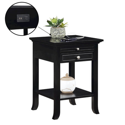 1 Drawer End Table with Charging Station and Pull-Out Shelf