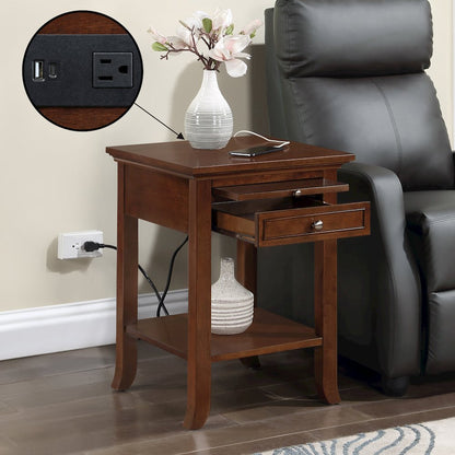1 Drawer End Table with Charging Station and Pull-Out Shelf