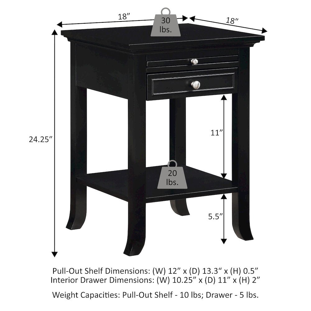 1 Drawer End Table with Charging Station and Pull-Out Shelf