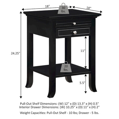 1 Drawer End Table with Charging Station and Pull-Out Shelf