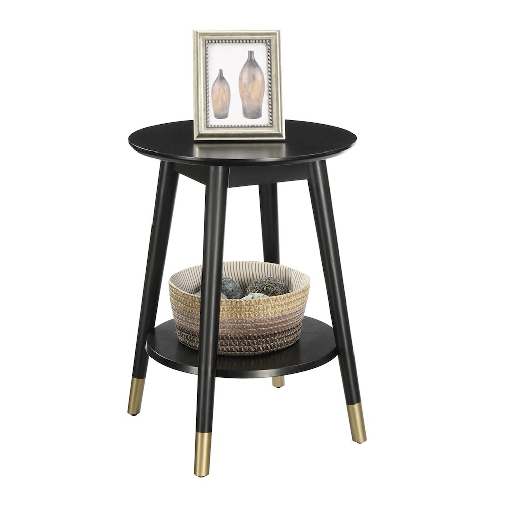 Wilson Mid Century Round End Table with Bottom Shelf
