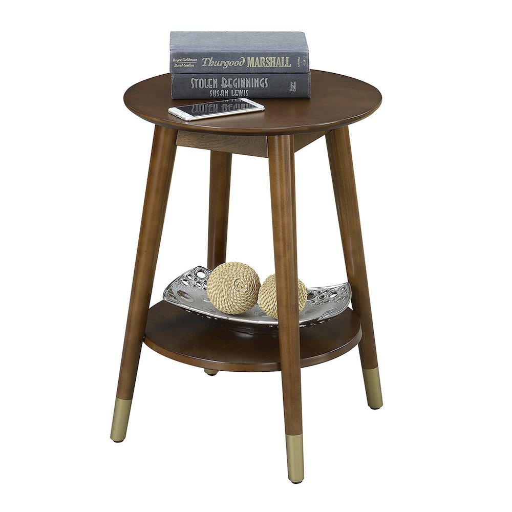 Wilson Mid Century Round End Table with Bottom Shelf