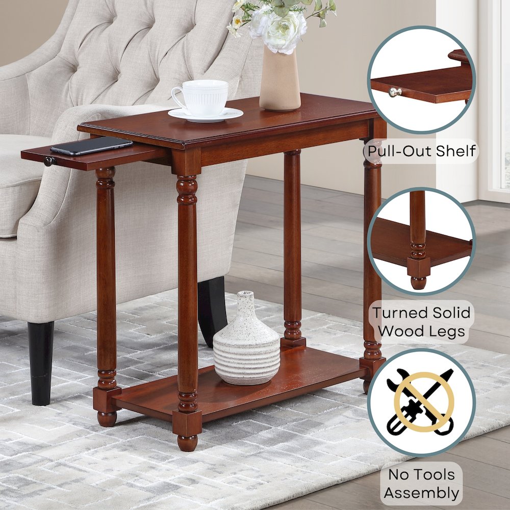 French Country Regent Chairside End Table with Pull-Out Shelf