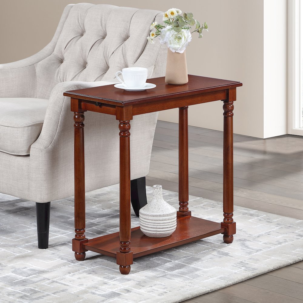 French Country Regent Chairside End Table with Pull-Out Shelf