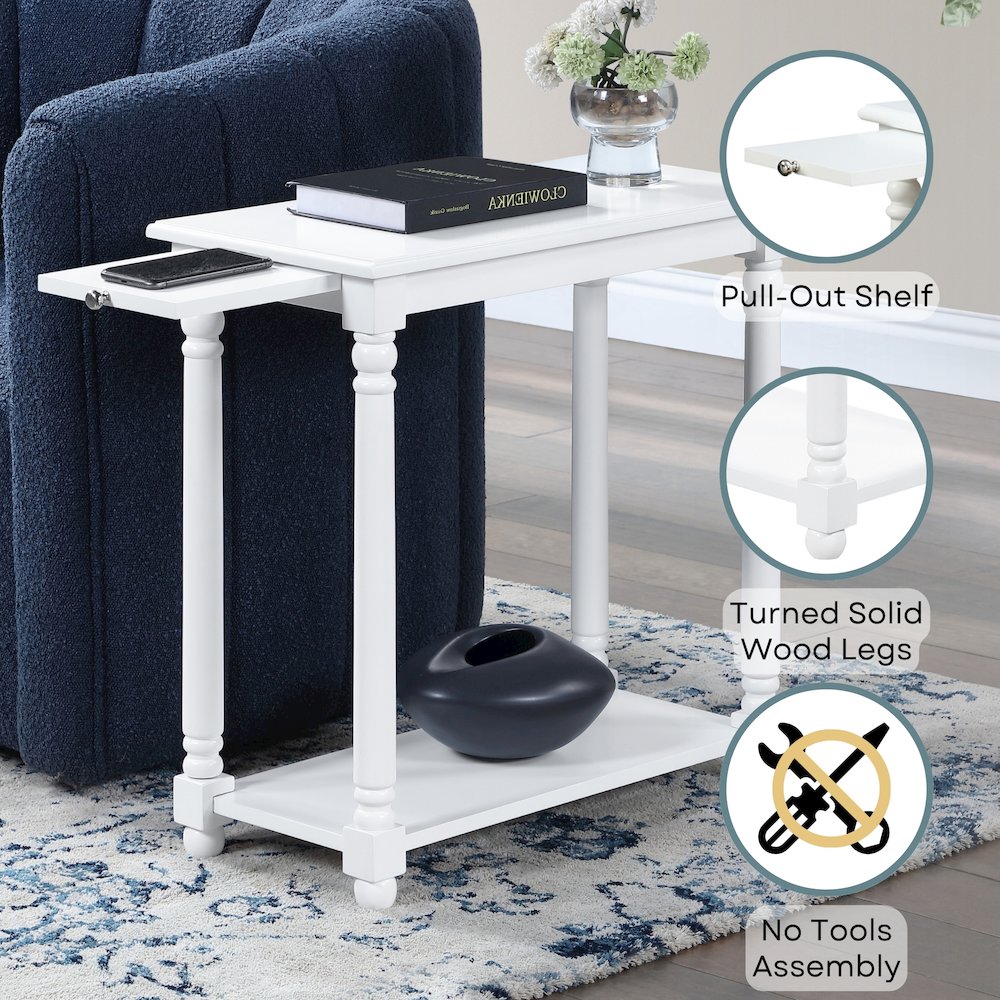 French Country Regent Chairside End Table with Pull-Out Shelf