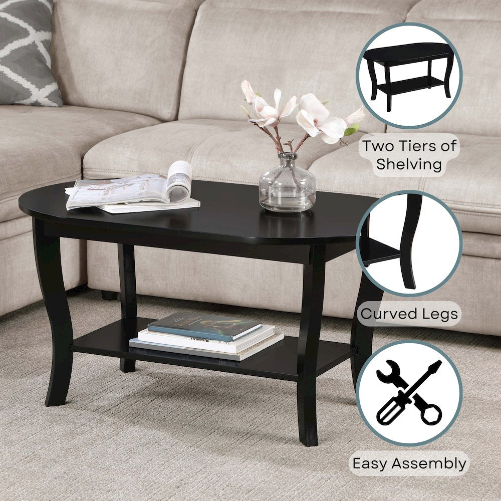 American Heritage Oval Coffee Table with Shelf