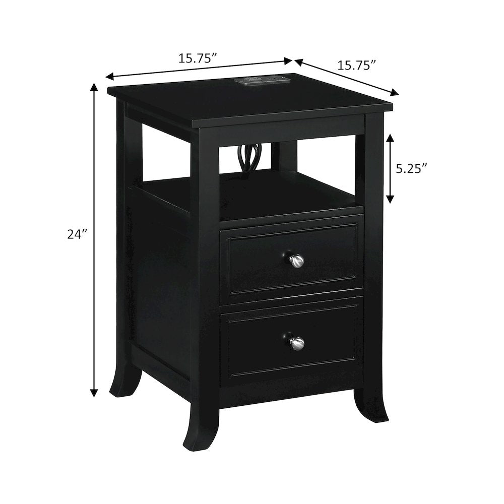 Melbourne 2 Drawer End Table with Charging Station and Shelf