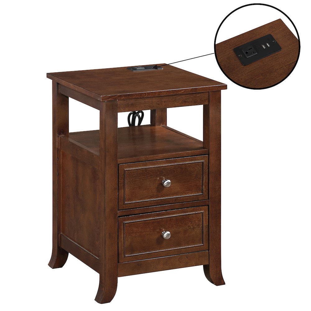 Melbourne 2 Drawer End Table with Charging Station and Shelf