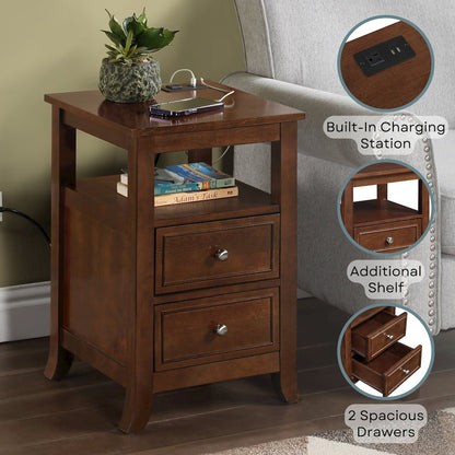 Melbourne 2 Drawer End Table with Charging Station and Shelf