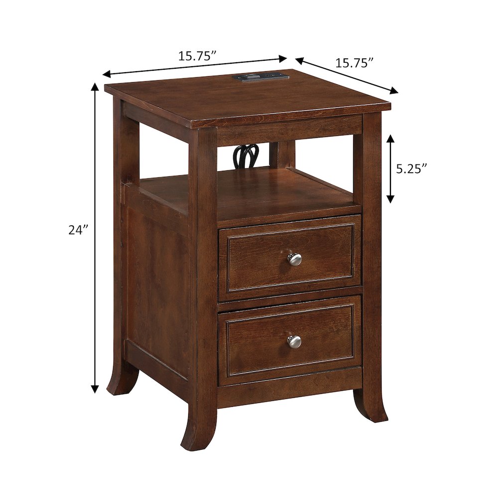 Melbourne 2 Drawer End Table with Charging Station and Shelf