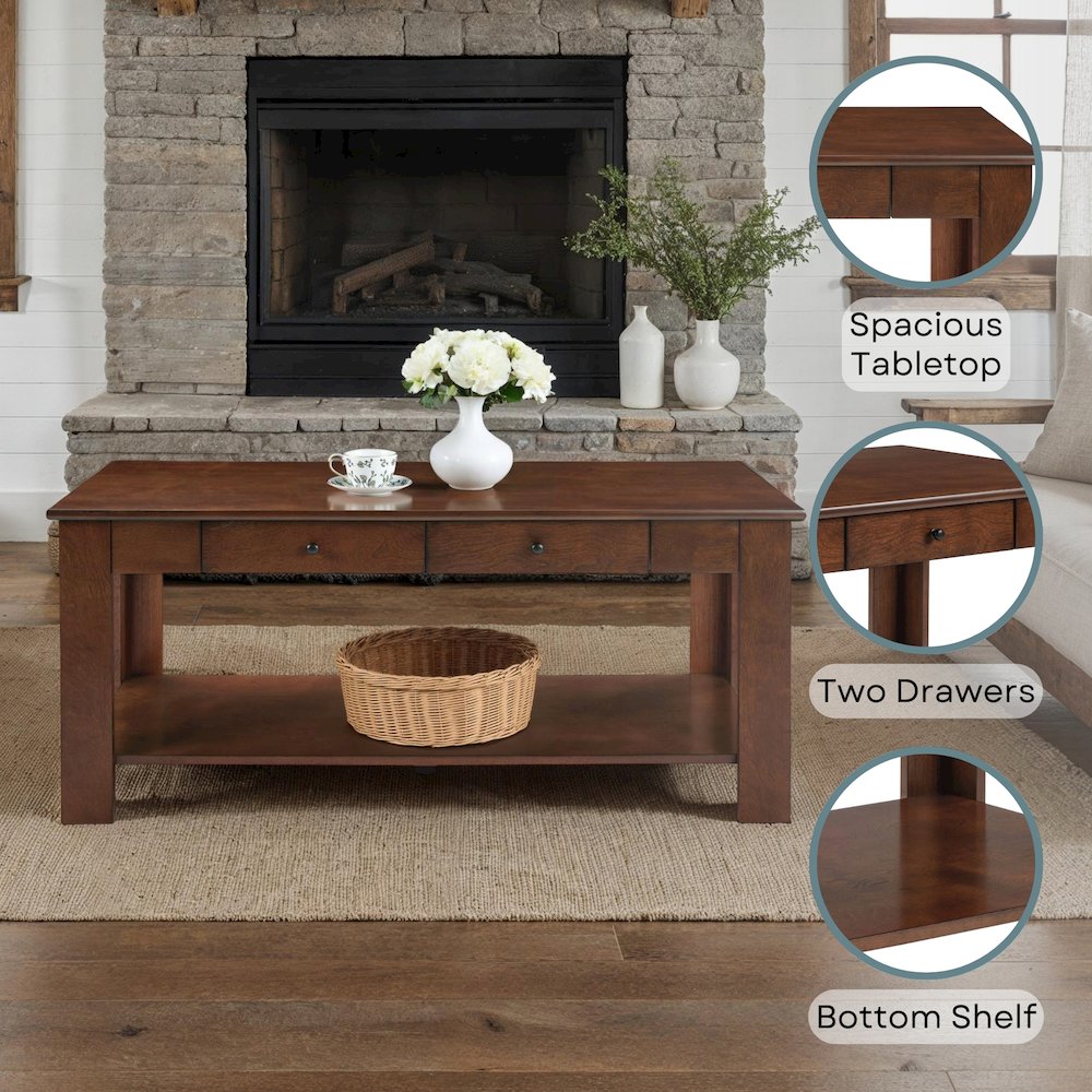 Designs2Go 2 Drawer Baja Coffee Table with Shelf