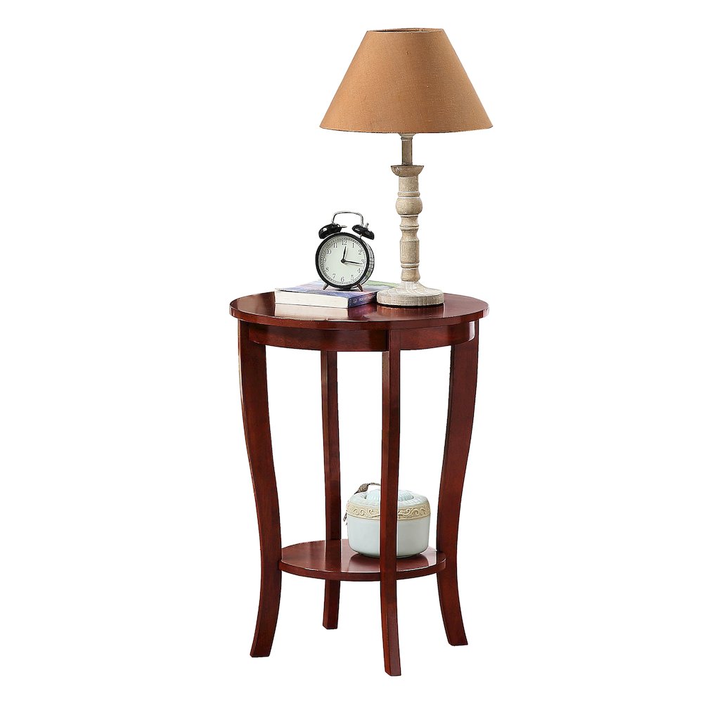 American Heritage Round End Table with Shelf Mahogany