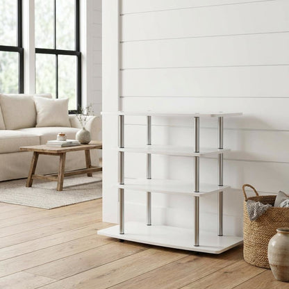 White TV Stand with 4-Tier Shelves and Transitional Design