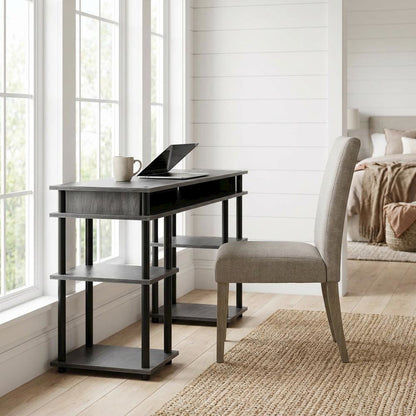 Charcoal Gray Office Desk With Modern Melamine Finish And Steel Accents