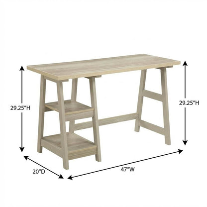 Rustic Trestle Desk With Shelves And Melamine Finish For Office Spaces