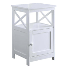 White wooden end table with storage cabinet for living room or bedroom