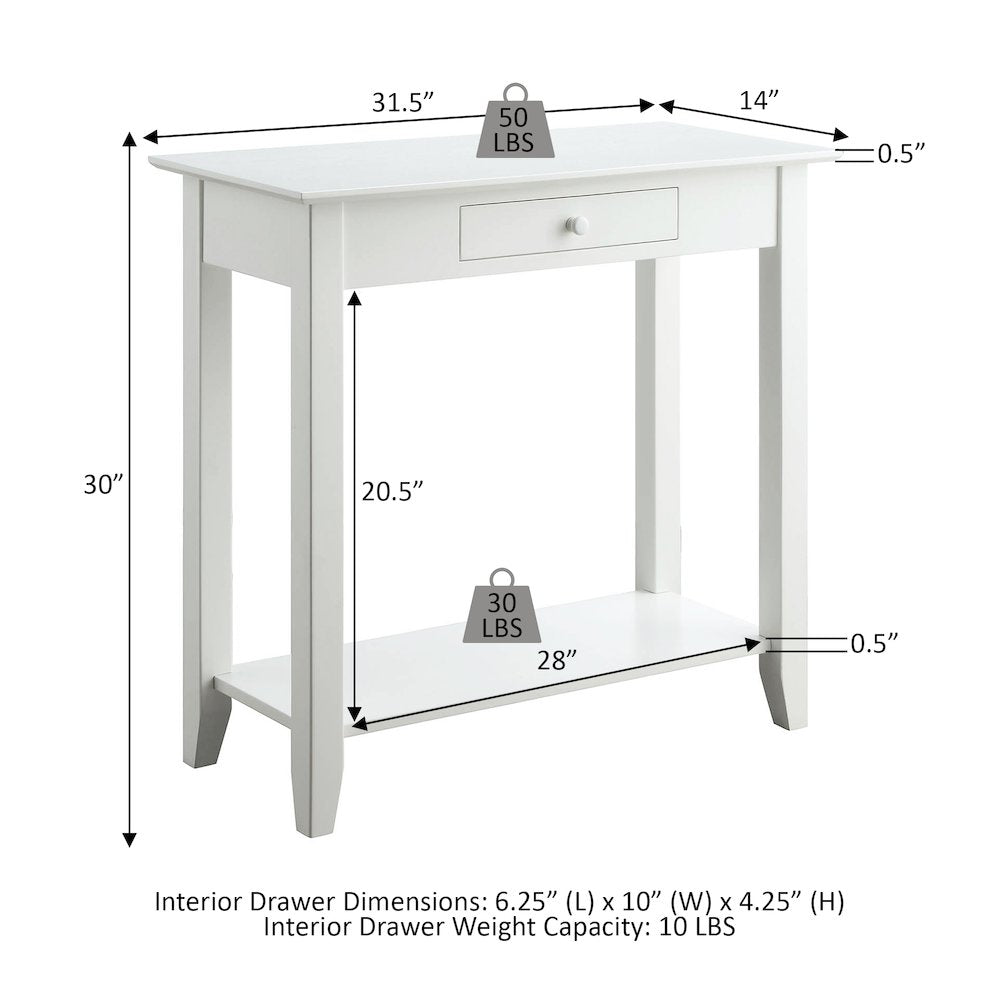 FurniFact Hall Table with Drawer and Open Shelf, Solid Pine Wood Frame