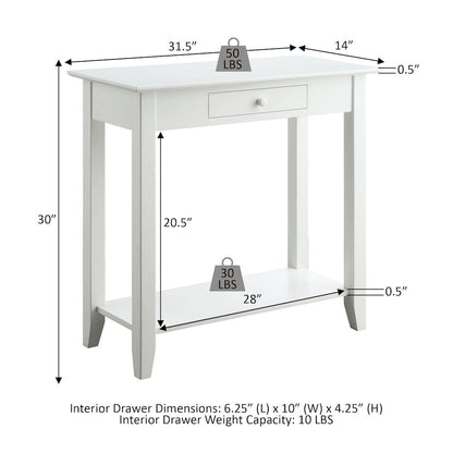 FurniFact Hall Table with Drawer and Open Shelf, Solid Pine Wood Frame