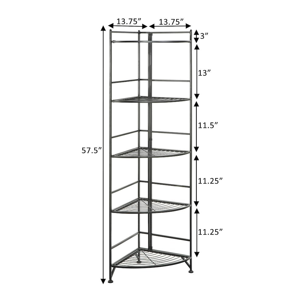 Xtra Storage 5 Tier Folding Metal Corner Shelf Black