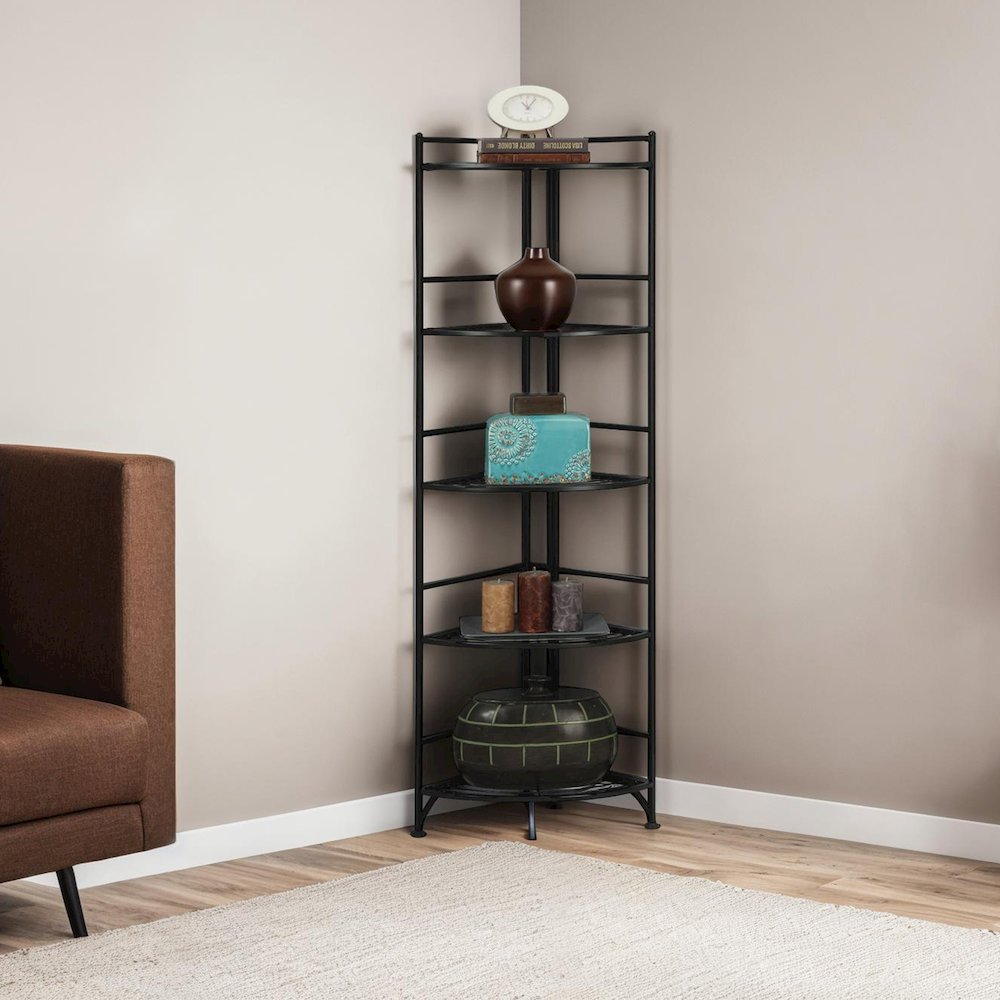 Xtra Storage 5 Tier Folding Metal Corner Shelf Black