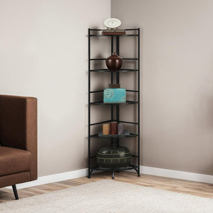 Xtra Storage 5 Tier Folding Metal Corner Shelf Black